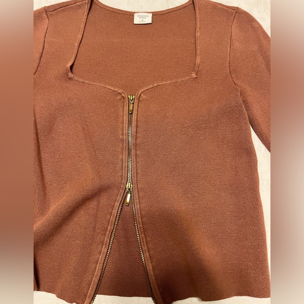 Abercrombie & Fitch Rust Brown Zip-Front Crop Top